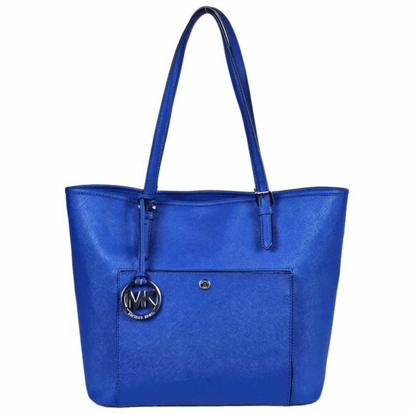 🎁 Michael Kors Jet Set Pocket Tote Royal Blue Saffiano Leather SALE - Picture 1 of 15